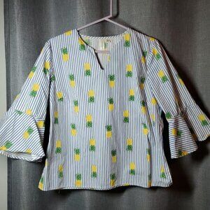 Tacera Hawaian Style Blouse for Women size Large pineapple design